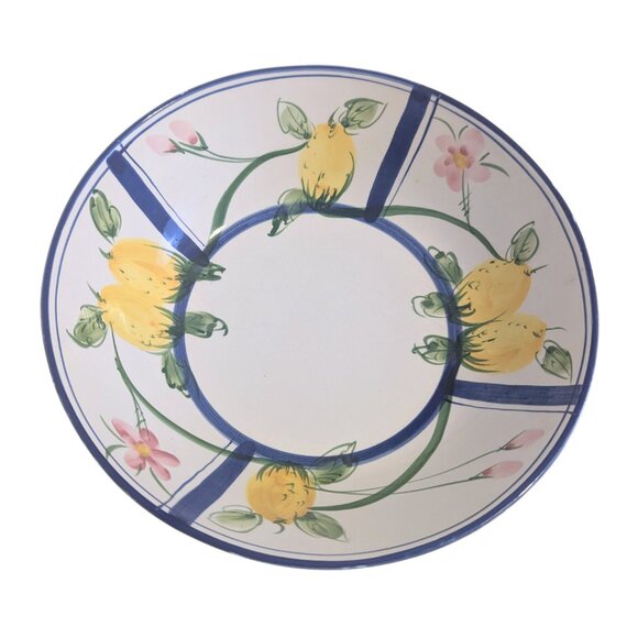 Vintage Hand Painted Ceramic Salad Serving Bowl #744 12" Lemon Motif MCM - Picture 1 of 12